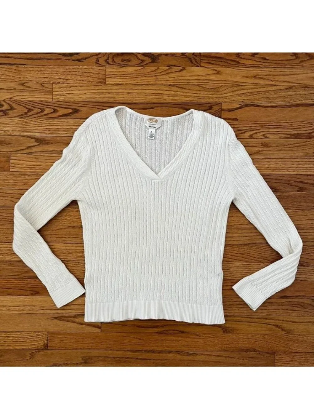 Talbots Cable Knit Sweater L Pima Cotton Light Academia Fisherman Tenniscore - Picture 9 of 12